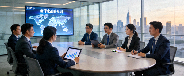 2022年爱游戏体育官网团队在现代化会议室讨论全球化战略