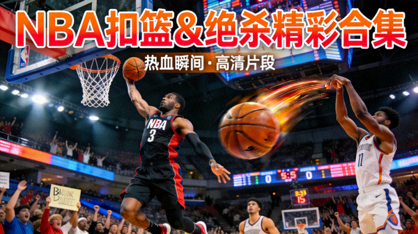 篮球赛事高光集锦短视频封面，球员快攻暴扣的精彩动作