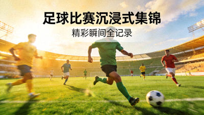 足球比赛沉浸式集锦封面，展示绿茵场和球员