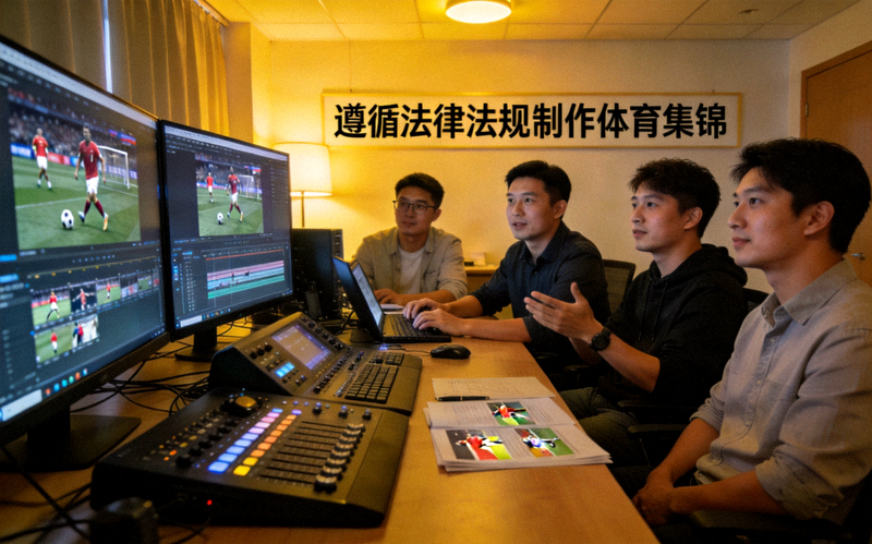 爱游戏体育官网内容制作团队工作场景，遵循法律法规制作体育集锦