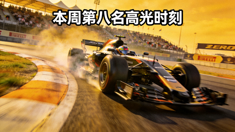 本周第八名高光时刻：赛车比赛中车手在弯道处完成精彩的超车动作