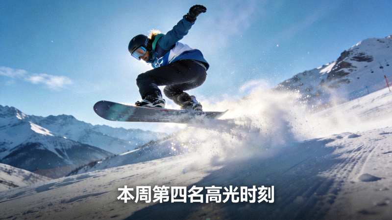 本周第四名高光时刻：滑雪运动员在空中完成高难度转体动作后平稳落地
