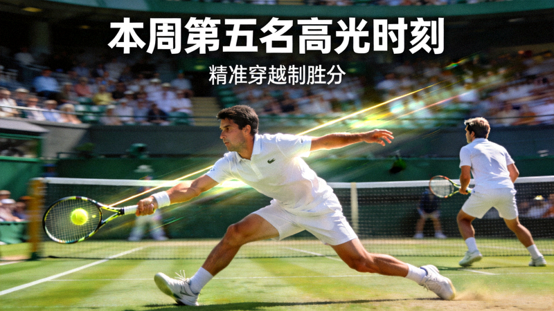 本周第五名高光时刻：网球比赛中选手在底线处打出精准的穿越制胜分
