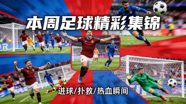 本周足球赛事精彩集锦短视频封面，包含多个进球和扑救瞬间