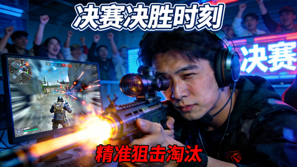 FPS电竞比赛决赛局，选手精准狙击淘汰对手的决胜镜头短视频封面