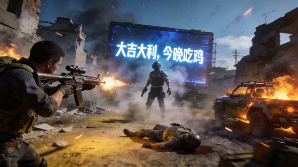 绝地求生PUBG比赛中最后决赛圈两名选手对决，最终获胜者吃鸡的瞬间