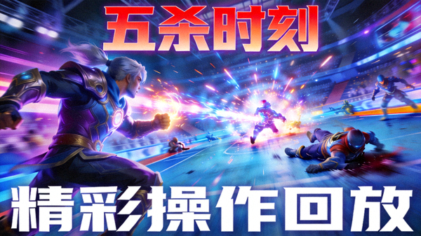 MOBA游戏电竞比赛中，英雄完成五杀的精彩瞬间操作回放短视频封面