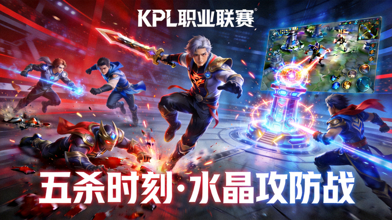 《王者荣耀》KPL职业联赛五杀时刻与水晶攻防战激烈场面