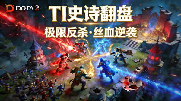 DOTA2国际邀请赛史诗级翻盘战役短视频封面，显示游戏内壮观场景