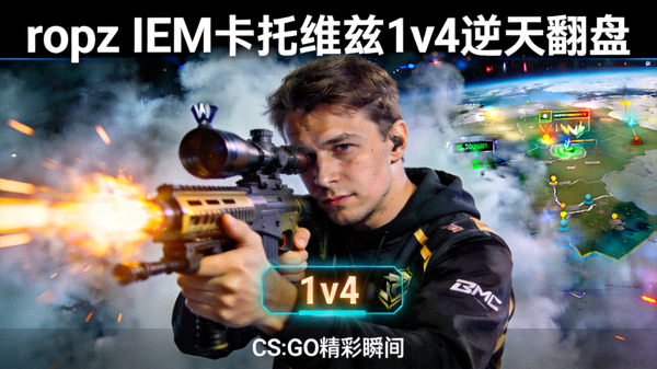 CS:GO IEM卡托维兹ropz 1v4残局逆天翻盘精彩瞬间短视频封面