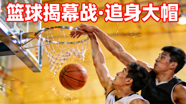 篮球揭幕战追身大帽短视频封面，防守球员将对手上篮扇飞