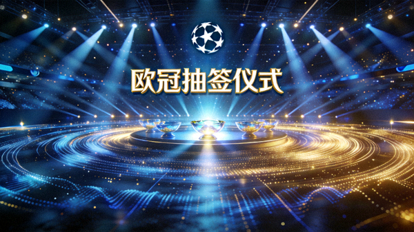 欧冠抽签仪式开场灯光秀与主题音乐高清短视频封面，舞台璀璨