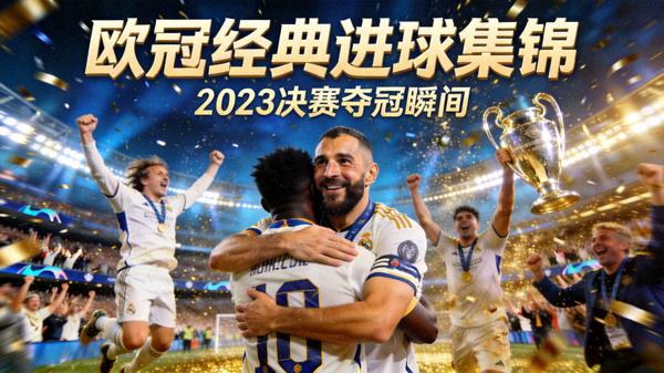 欧冠决赛经典进球瞬间集锦短视频封面，球员庆祝夺冠画面