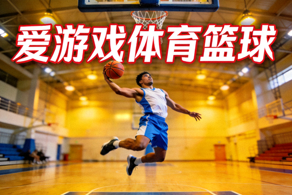 爱游戏体育篮球短视频封面，球员在室内球场完成上篮动作