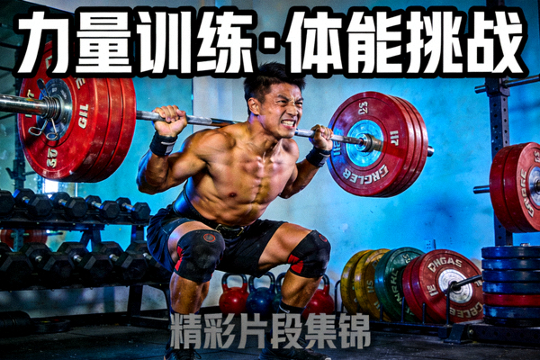 力量训练与体能挑战精彩片段集锦短视频封面，运动员在健身房完成负重动作