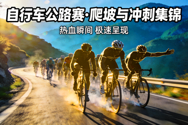 自行车公路赛爬坡与冲刺片段集锦短视频封面，车队在盘山公路上飞驰