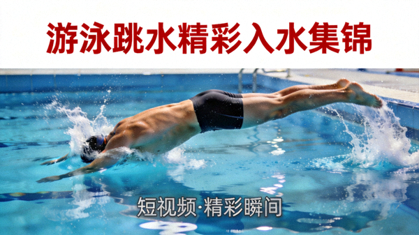 游泳跳水项目精彩入水动作集锦短视频封面，泳池水面与运动员身姿