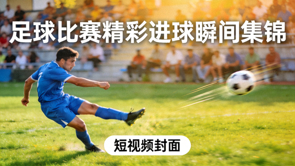 足球比赛精彩进球瞬间集锦短视频封面，球员在草地上起脚射门