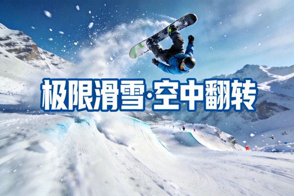 滑雪运动员在雪道上高速滑行并完成空中翻转动作的短视频封面图