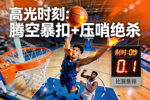 篮球比赛中球员腾空暴扣与压哨绝杀的高光镜头短视频封面图