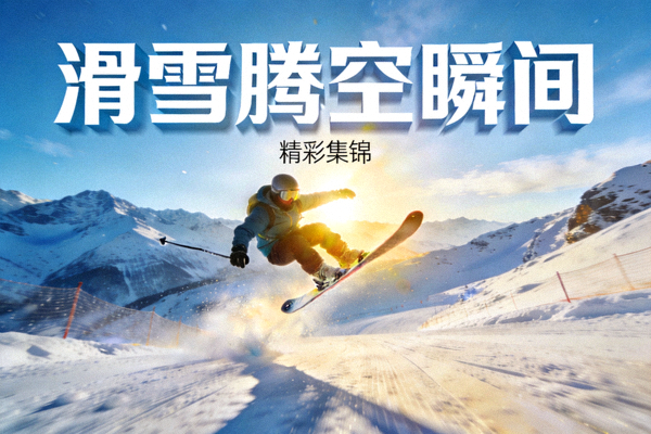 滑雪者在雪道上腾空跃起的短视频集锦封面图