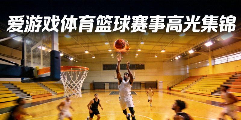 爱游戏体育篮球赛事高光集锦专题封面，室内篮球场上球员跃起投篮瞬间