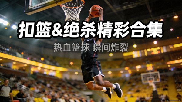 篮球比赛扣篮和绝杀球精彩片段合集短视频封面，球员空中上篮